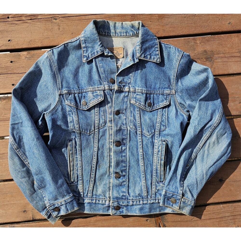 Vintage Plain Pockets Denim Jacket Grunge Trucker Type 3 Style Small Biker